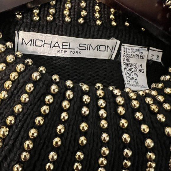 Michael Simon Sweater (L) Ramie Cotton  Black Cowl Neck Gold Beading Holiday - Picture 3 of 6